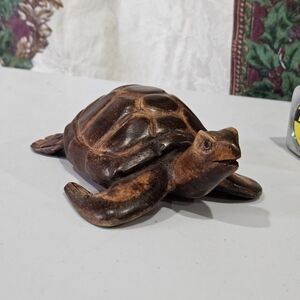 Hand Carved Brown Wood Turtle Figurine